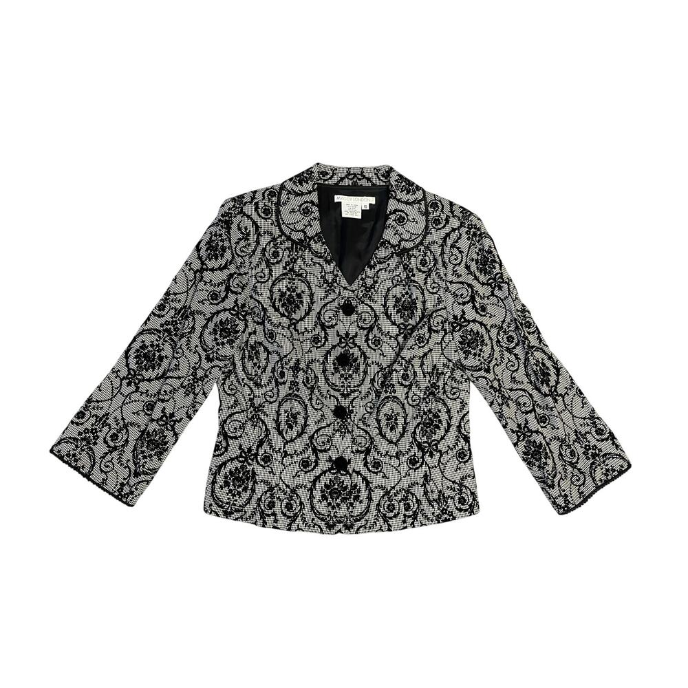 Maggy London Black‎ Velvet Damask Wool Blend Lightweight Coat Jacket Size 10
